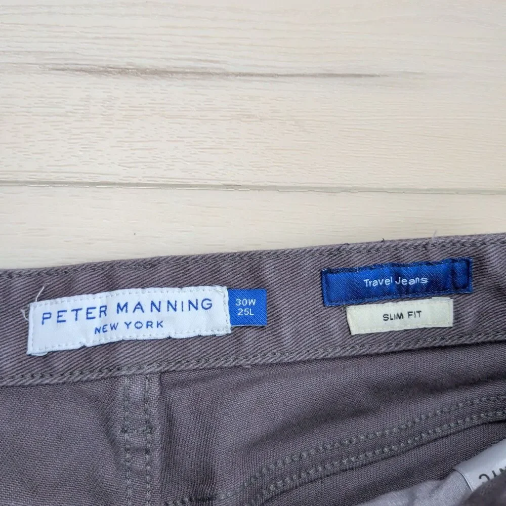 Peter Manning Travel Jeans Mens 30x23 Slim Fit‎ Gray Stretch Denim New York